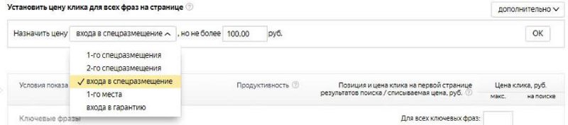 Установка ставок за клик