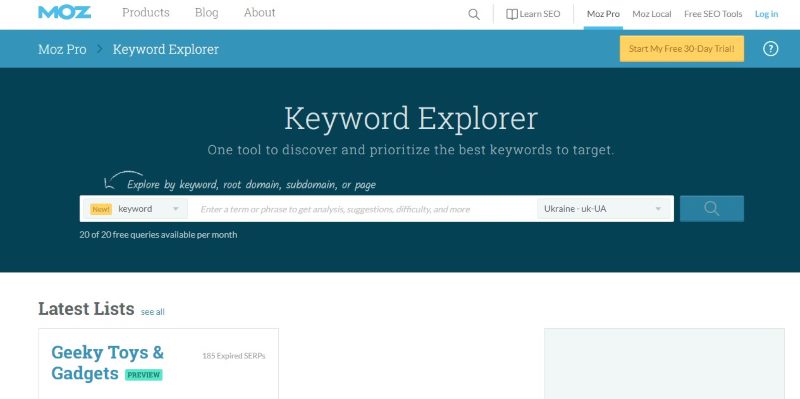 Планировщик Keyword Explorer от Moz Планировщик Keyword Explorer от Moz